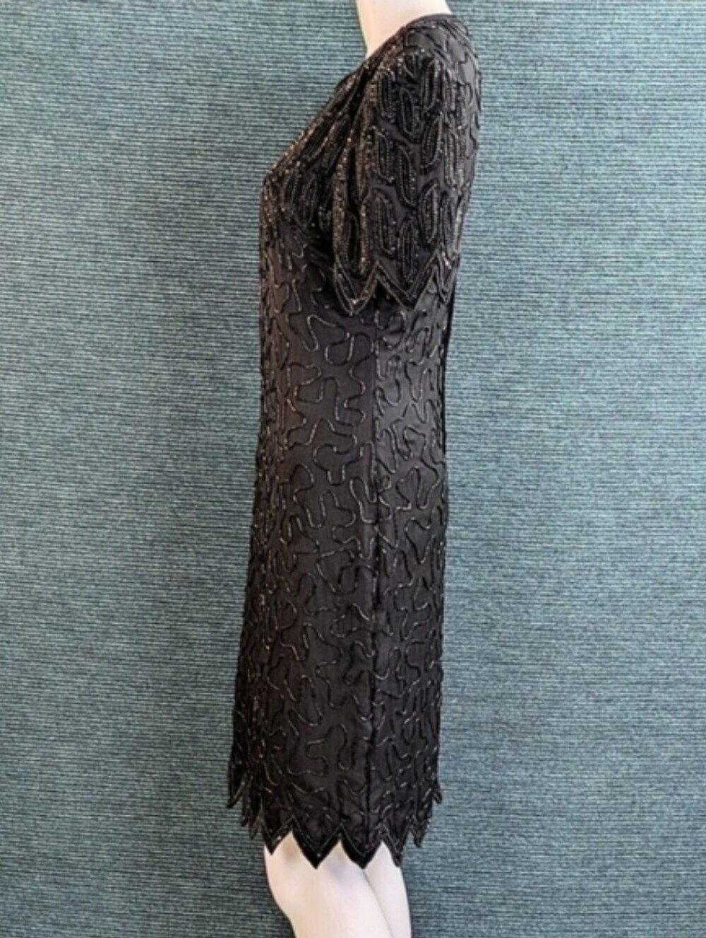 Vintage Laurence Kazar Beaded Silk Cocktail Dress 90s BEAUTIFUL! - Picture 5 of 17